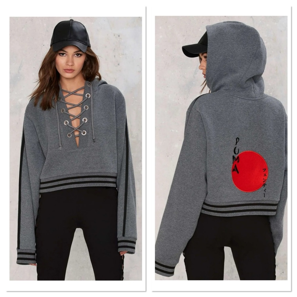 PUMA x FENTY by Rihanna Rising Sun Hoodie Jacket in Grey Sz M NWT